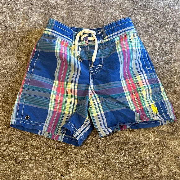 Polo by Ralph Lauren Kids Plaid Swim Trunks - Blue and Multicolor - Picture 1 of 6
